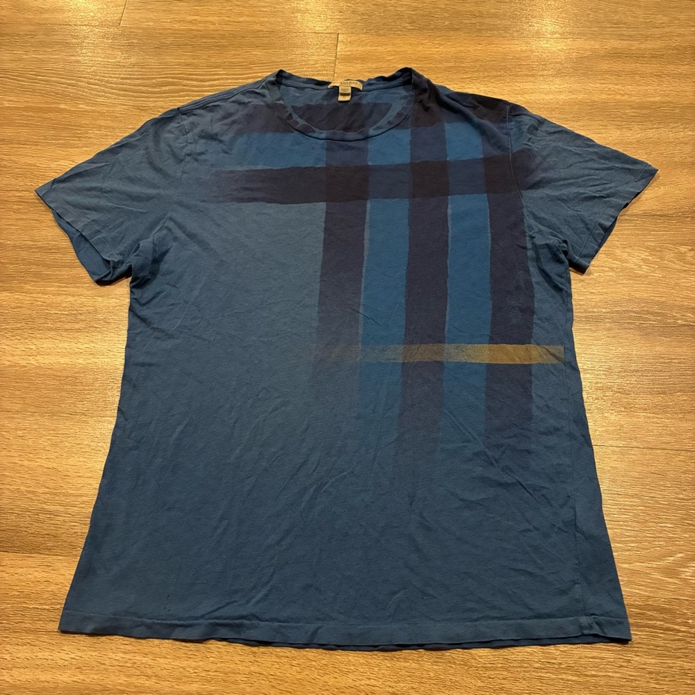 Burberry Brit Men’s T-Shirt Blue Size XL Nova Check Short Sleeve Plaid